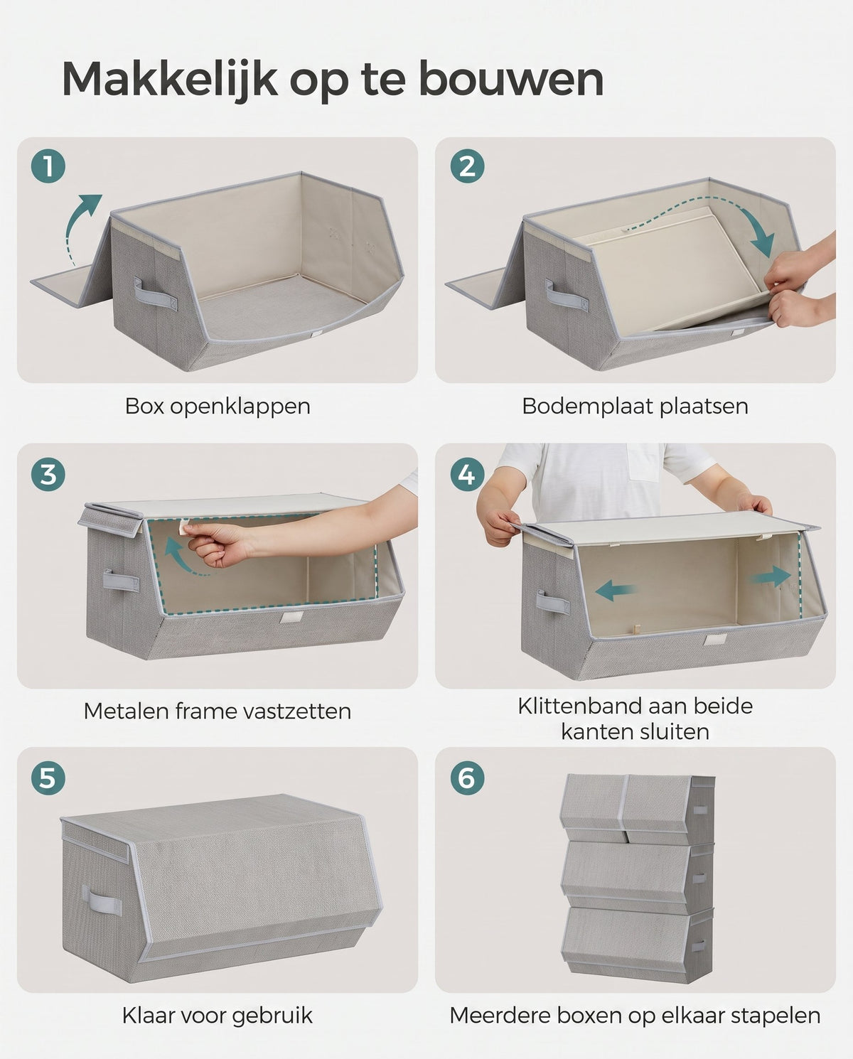 Stapelbare Opbergdozen met Deksel en Magneetsluiting, Set van 4