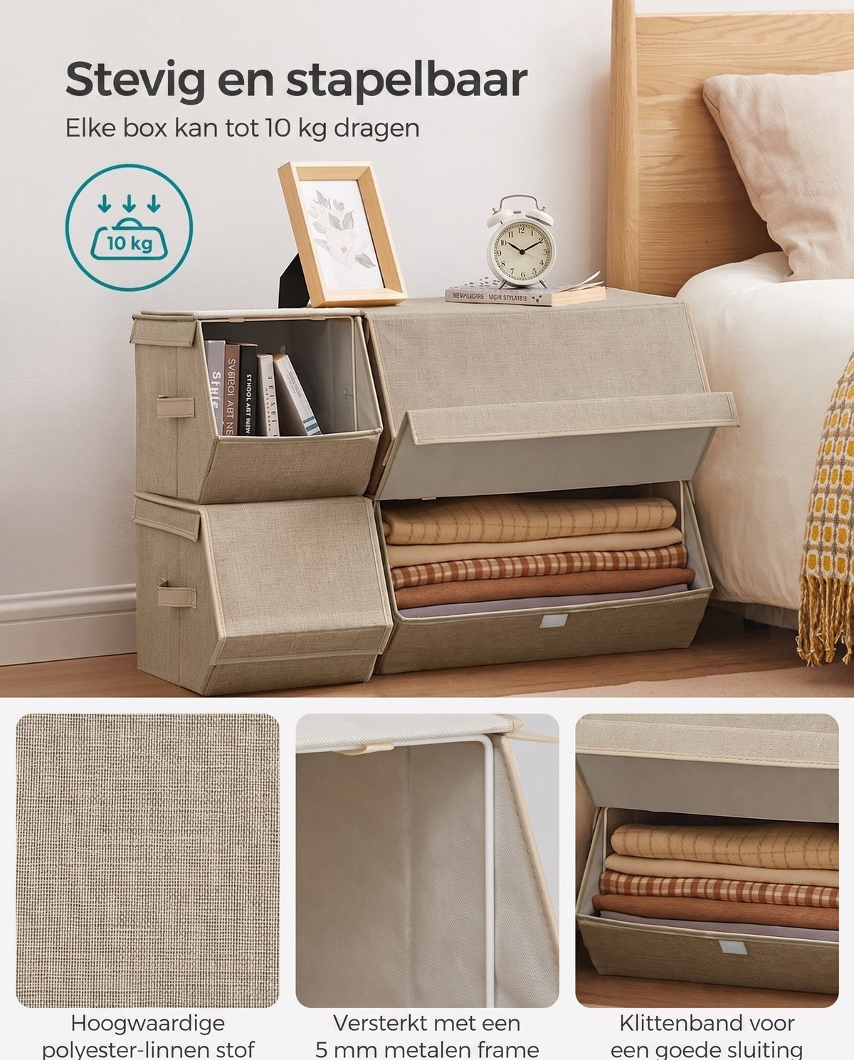 Stapelbare Opbergdozen met Deksel en Magneetsluiting, Set van 4