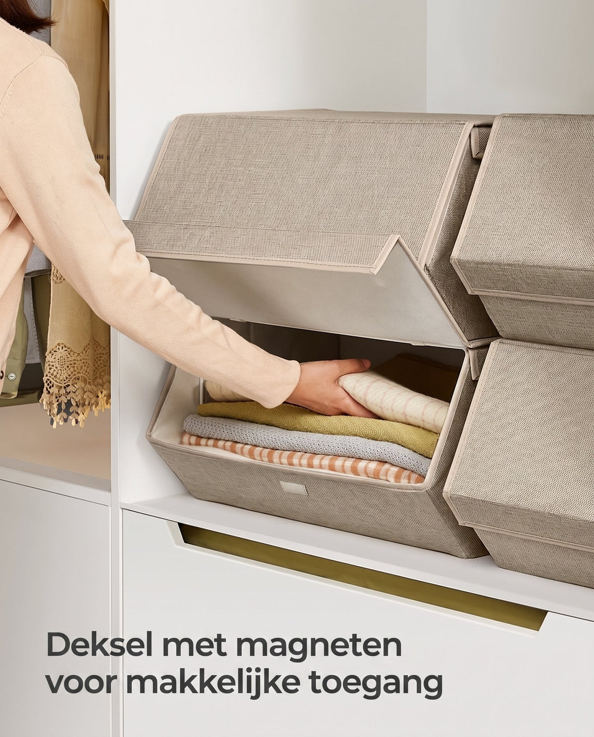 Stapelbare Opbergdozen met Deksel en Magneetsluiting, Set van 4
