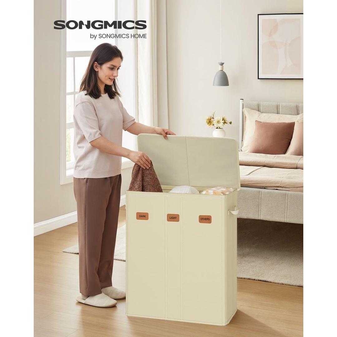 Wasmand Met 3 Compartimenten en Wasbare Binnenzak 160 Liter