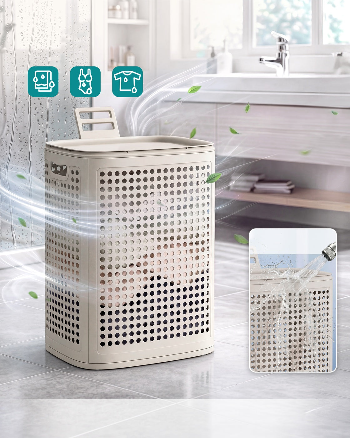 Smalle Wasmand met Deksel van Kunststof, 75 L