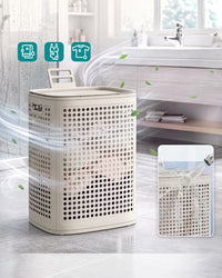 Smalle Wasmand met Deksel van Kunststof, 75 L