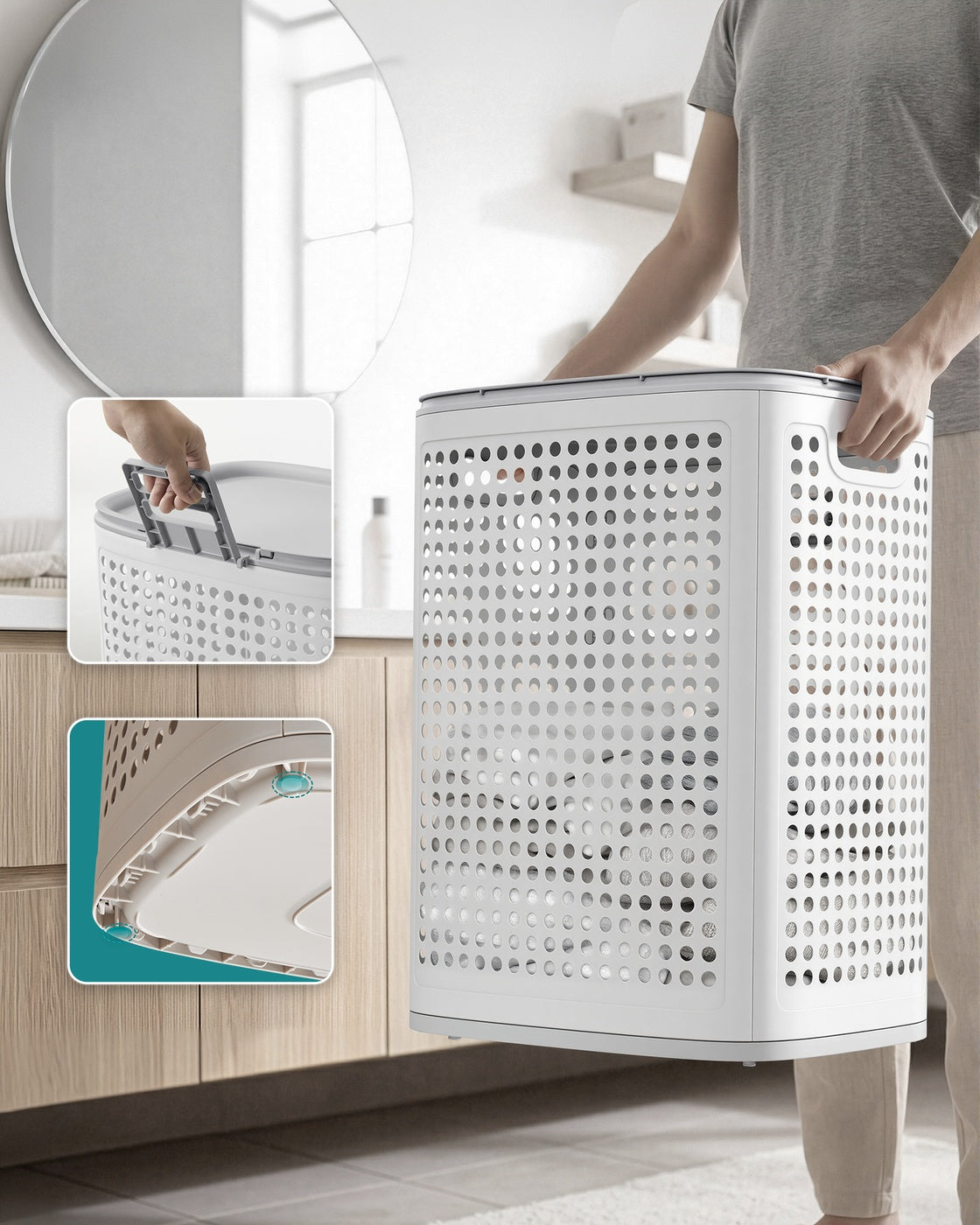 Smalle Wasmand met Deksel van Kunststof, 75 L