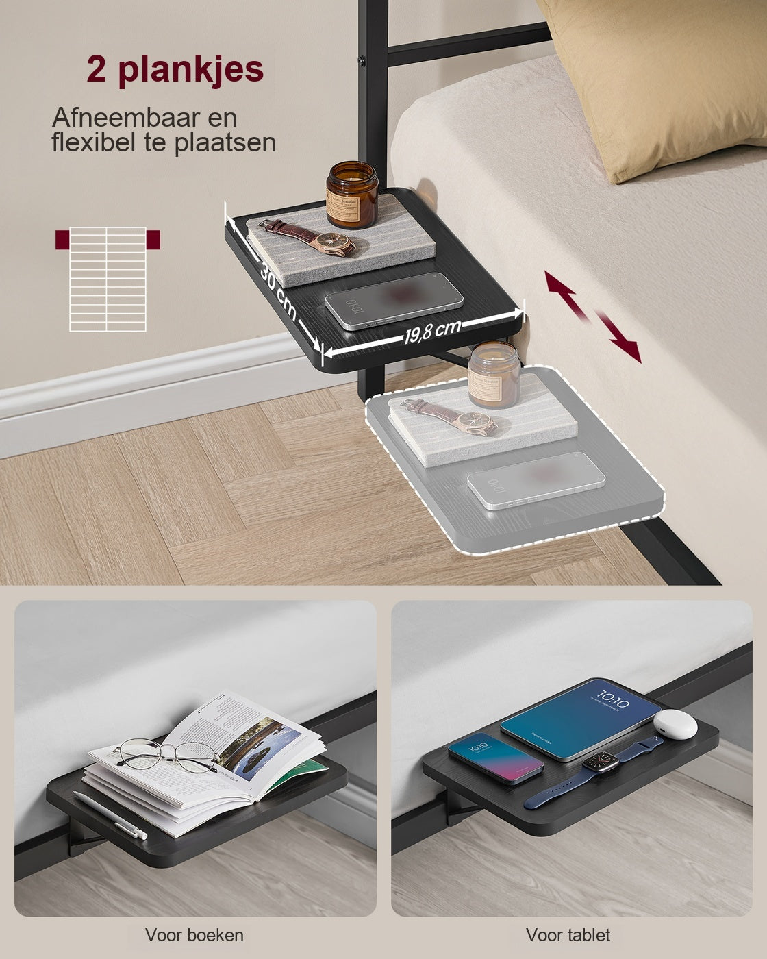 Metalen Bedframe met Hoofdbord en Opbergplanken 140 x 200 cm