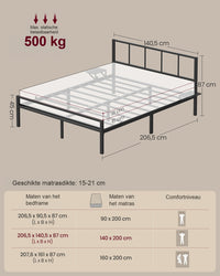 Metalen Bedframe met Hoofdbord en Opbergplanken 140 x 200 cm