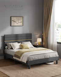 Bedframe met Verstelbaar Gestoffeerd Hoofdbord en Metalen Frame, Leigrijs