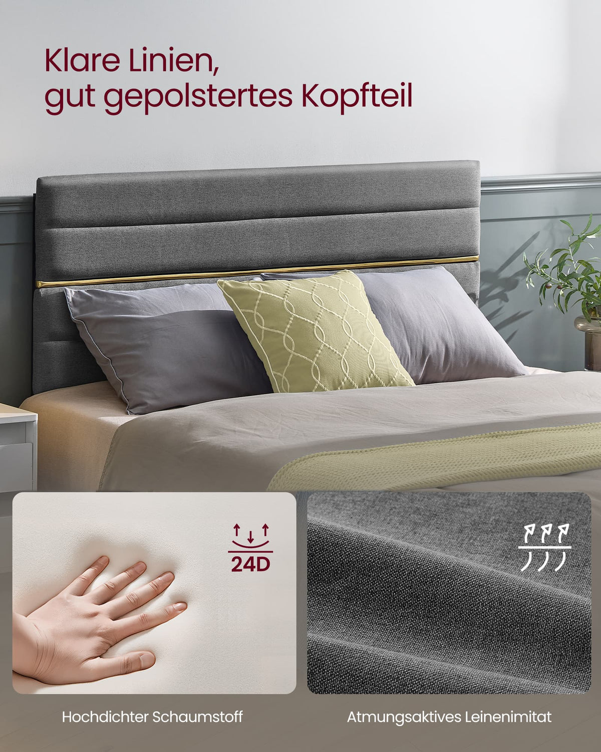 Bedframe met Verstelbaar Gestoffeerd Hoofdbord en Metalen Frame, Leigrijs