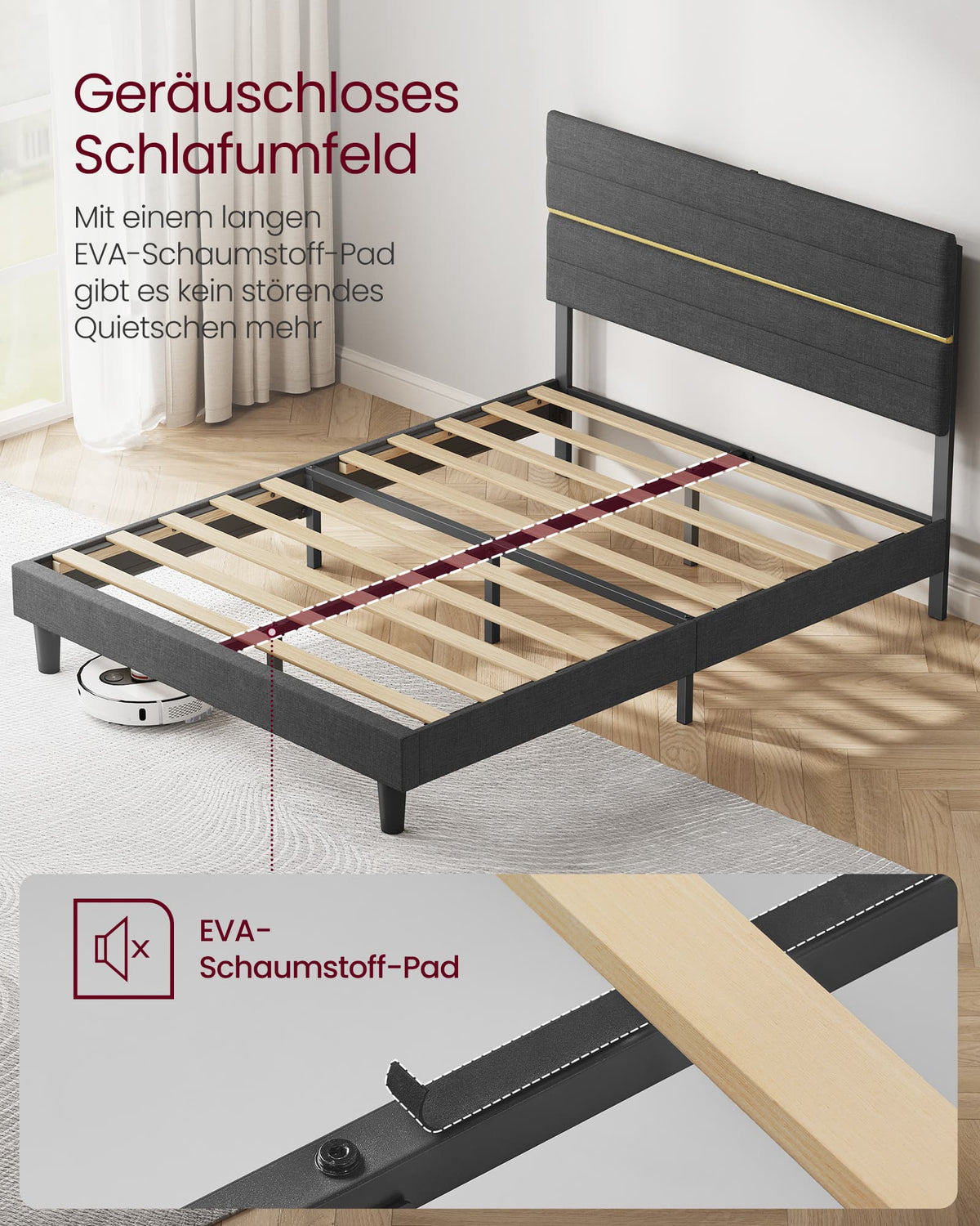 Bedframe met Verstelbaar Gestoffeerd Hoofdbord en Metalen Frame, Leigrijs