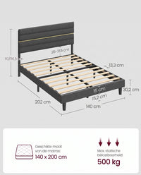 Bedframe met Verstelbaar Gestoffeerd Hoofdbord en Metalen Frame, Leigrijs