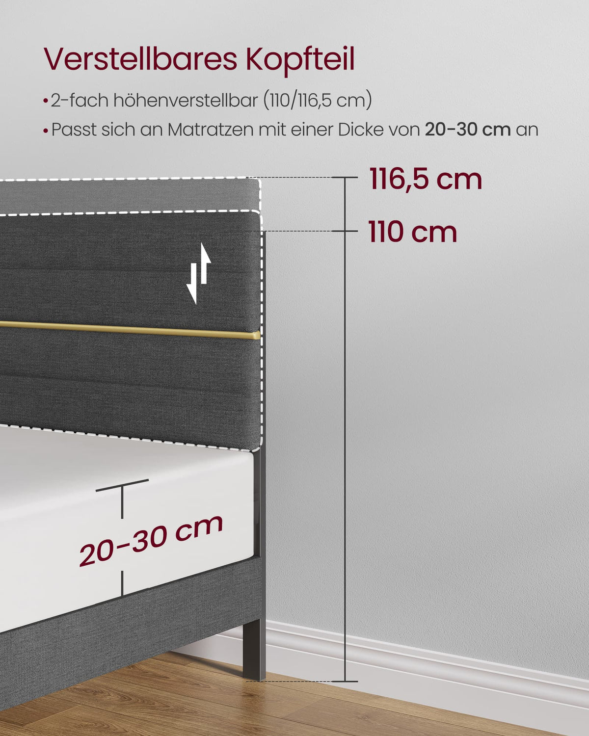 Bedframe met Verstelbaar Gestoffeerd Hoofdbord en Metalen Frame, Leigrijs