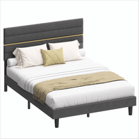 Bedframe met Verstelbaar Gestoffeerd Hoofdbord en Metalen Frame, Leigrijs