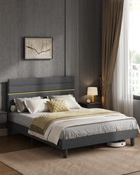 Bedframe met Verstelbaar Gestoffeerd Hoofdbord en Metalen Frame, Leigrijs