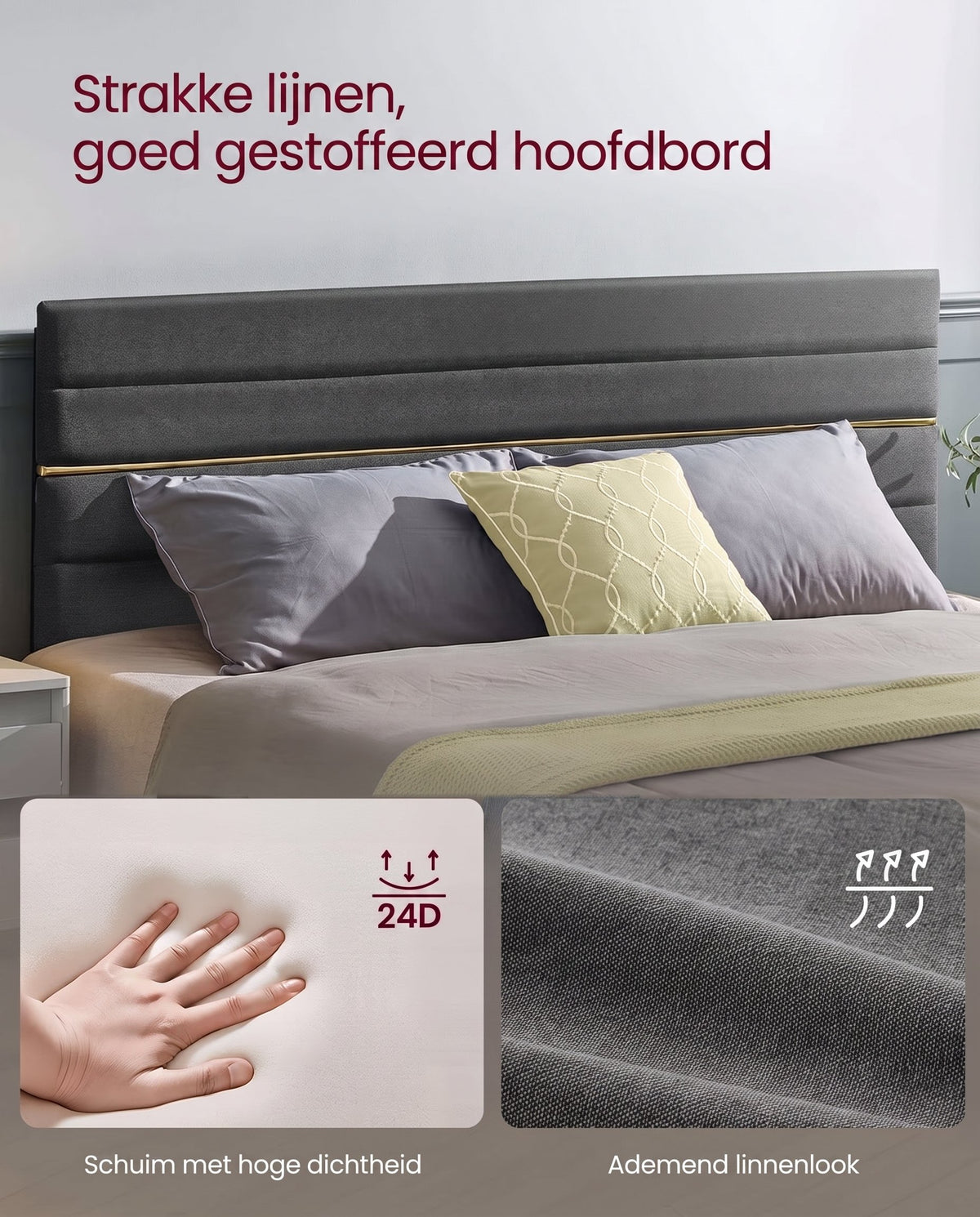 Bedframe met Verstelbaar Gestoffeerd Hoofdbord en Metalen Frame, Leigrijs