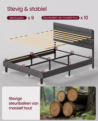 Bedframe met Verstelbaar Gestoffeerd Hoofdbord en Metalen Frame, Leigrijs