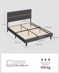 Bedframe met Verstelbaar Gestoffeerd Hoofdbord en Metalen Frame, Leigrijs