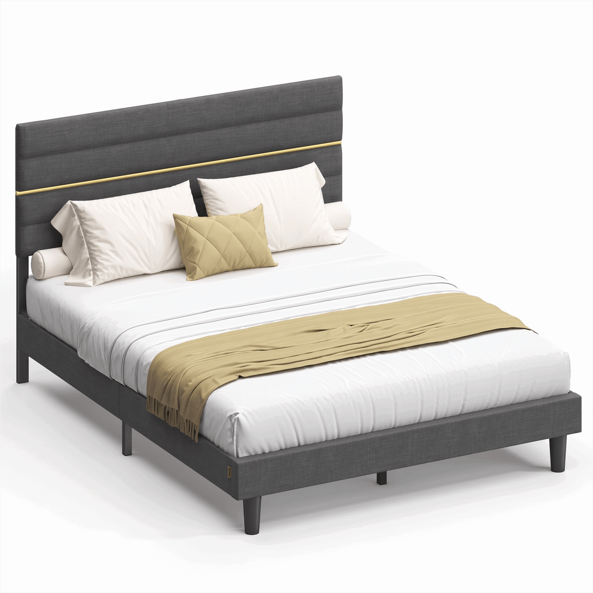 Bedframe met Verstelbaar Gestoffeerd Hoofdbord en Metalen Frame, Leigrijs