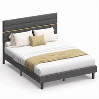 Bedframe met Verstelbaar Gestoffeerd Hoofdbord en Metalen Frame, Leigrijs