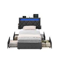 Gestoffeerd Bedframe met 4 Lades, Ledverlichting en Laadstation, Verstelbaar Hoofdbord