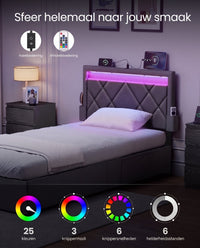 Gestoffeerd Bedframe met 4 Lades, Ledverlichting en Laadstation, Verstelbaar Hoofdbord