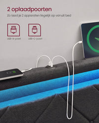 Gestoffeerd Bedframe met 4 Lades, Ledverlichting en Laadstation, Verstelbaar Hoofdbord