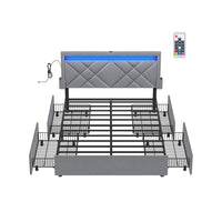 Gestoffeerd Bedframe met 4 Lades, Ledverlichting en Laadstation, Verstelbaar Hoofdbord