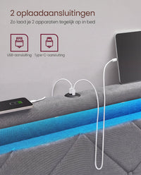 Gestoffeerd Bedframe met 4 Lades, Ledverlichting en Laadstation, Verstelbaar Hoofdbord
