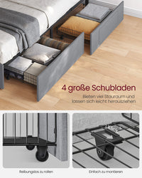 Gestoffeerd Bedframe met 4 Lades, Ledverlichting en Laadstation, Verstelbaar Hoofdbord