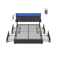 Gestoffeerd Bedframe met 4 Lades, Ledverlichting en Laadstation, Verstelbaar Hoofdbord