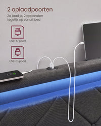 Gestoffeerd Bedframe met 4 Lades, Ledverlichting en Laadstation, Verstelbaar Hoofdbord