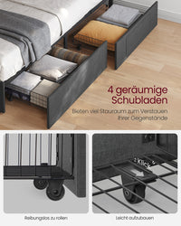 Gestoffeerd Bedframe met 4 Lades, Ledverlichting en Laadstation, Verstelbaar Hoofdbord