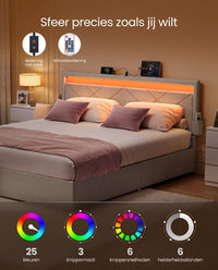 Gestoffeerd Bedframe met 4 Lades, Ledverlichting en Laadstation, Verstelbaar Hoofdbord