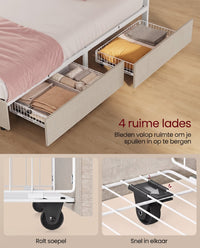 Gestoffeerd Bedframe met 4 Lades, Ledverlichting en Laadstation, Verstelbaar Hoofdbord
