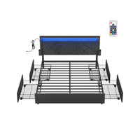 Gestoffeerd Bedframe met 4 Lades, Ledverlichting en Laadstation, Verstelbaar Hoofdbord