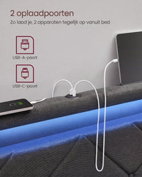 Gestoffeerd Bedframe met 4 Lades, Ledverlichting en Laadstation, Verstelbaar Hoofdbord