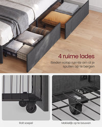 Gestoffeerd Bedframe met 4 Lades, Ledverlichting en Laadstation, Verstelbaar Hoofdbord