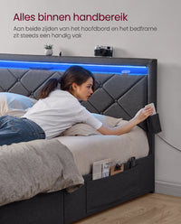 Gestoffeerd Bedframe met 4 Lades, Ledverlichting en Laadstation, Verstelbaar Hoofdbord
