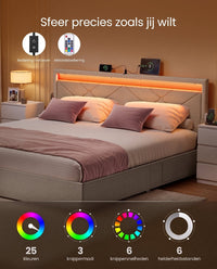 Gestoffeerd Bedframe met 4 Lades, Ledverlichting en Laadstation, Verstelbaar Hoofdbord