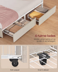 Gestoffeerd Bedframe met 4 Lades, Ledverlichting en Laadstation, Verstelbaar Hoofdbord
