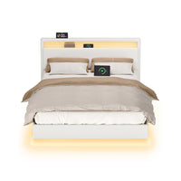 Bedframe met Zweefeffect, Ledverlichting en Laadstation, Wolkwit