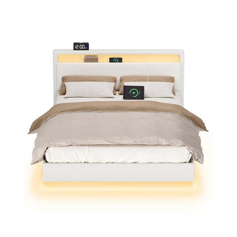 Bedframe met Zweefeffect, Ledverlichting en Laadstation, Wolkwit