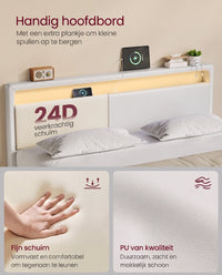 Bedframe met Zweefeffect, Ledverlichting en Laadstation, Wolkwit
