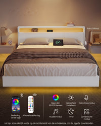 Bedframe met Zweefeffect, Ledverlichting en Laadstation, Wolkwit