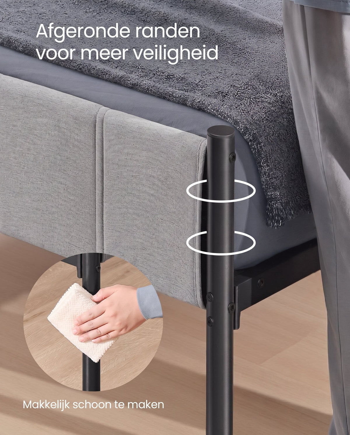 Metalen Bedframe met Zacht Gestoffeerd Hoofdbord, Duifgrijs