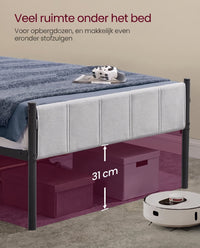 Metalen Bedframe met Zacht Gestoffeerd Hoofdbord, Duifgrijs