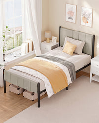 Metalen Bedframe met Zacht Gestoffeerd Hoofdbord, Duifgrijs
