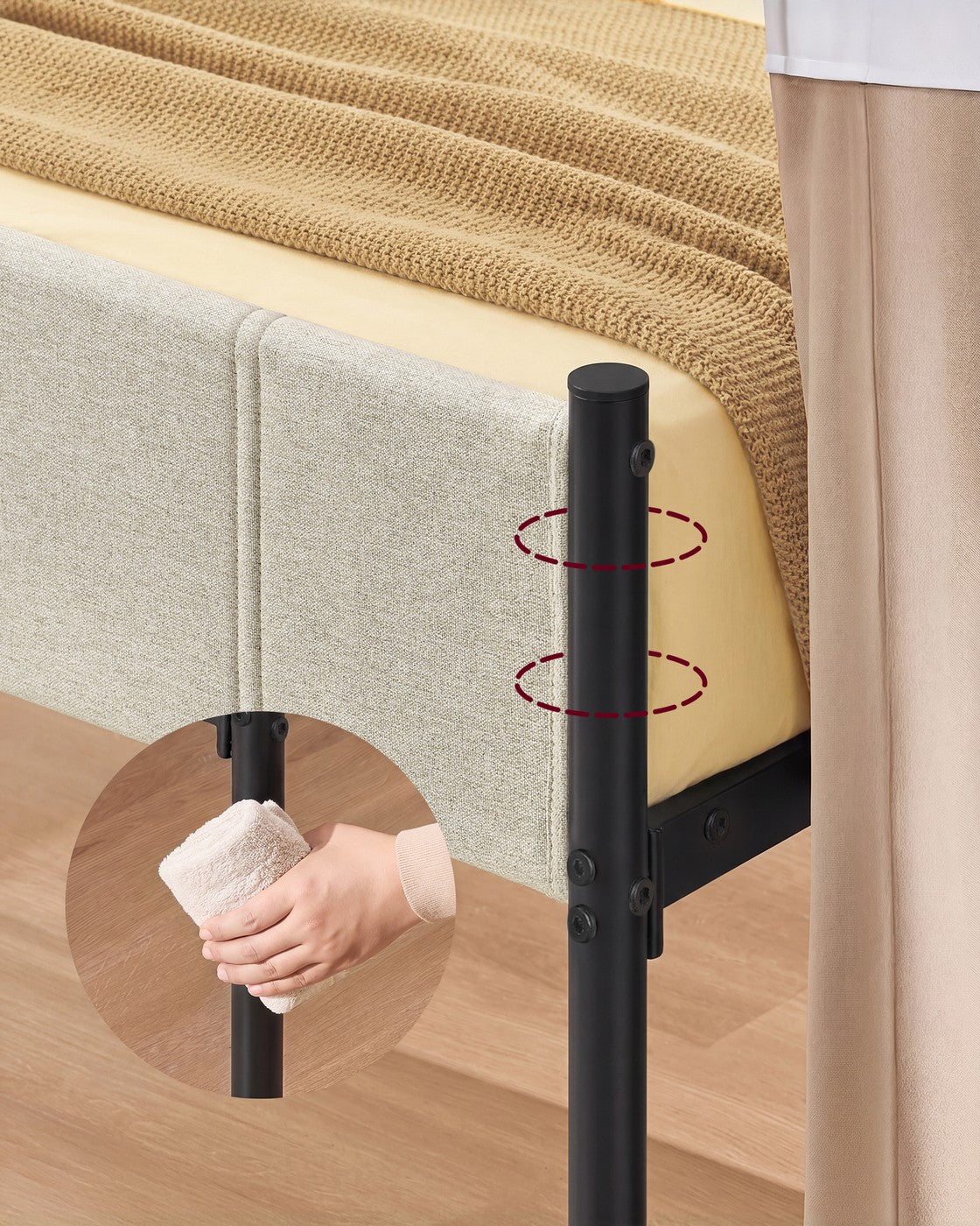 Metalen Bedframe met Zacht Gestoffeerd Hoofdbord, Duifgrijs