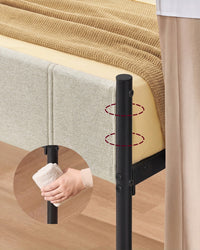 Metalen Bedframe met Zacht Gestoffeerd Hoofdbord, Duifgrijs