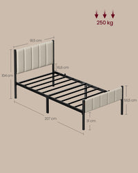 Metalen Bedframe met Zacht Gestoffeerd Hoofdbord, Duifgrijs