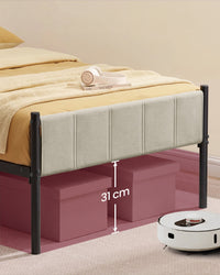 Metalen Bedframe met Zacht Gestoffeerd Hoofdbord, Duifgrijs