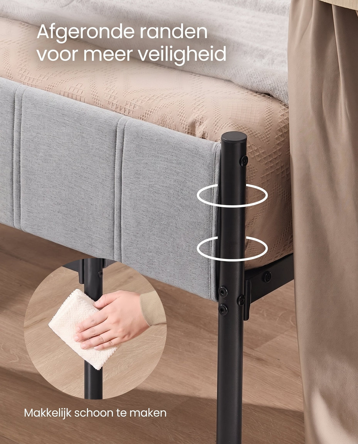 Metalen Bedframe met Zacht Gestoffeerd Hoofdbord, Duifgrijs